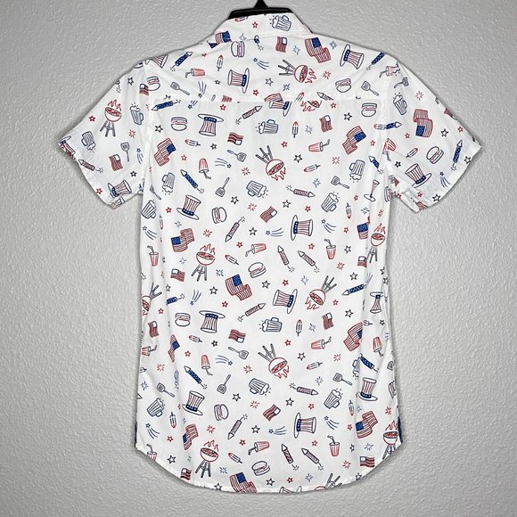 Free Planet White Button Down Patriotic Picnic Summer Size XS - Picture 10 of 11